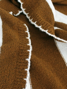 Women's long sleeve striped bohemian cardigan with knit texture and brown-white pattern