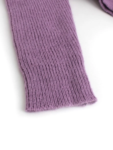Lilac long sleeve knit sweater for women with ribbed cuffs and soft mohair texture