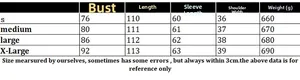 Size chart for knit lapel button dress with chest length sleeve and shoulder measures