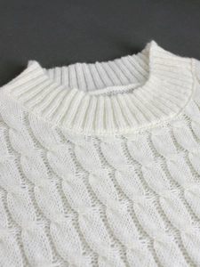 Women's cream cable knit crew neck sweater dress for autumn and winter seasons