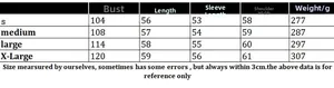 Detailed size chart for women's striped hollow knit sweater from S to XL with measurements
