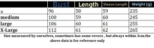 Detailed size chart for women long sleeve crewneck sweater showing bust and length measures