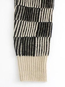 Women's knit pullover sweater with color block stripes and ribbed cuffs for autumn