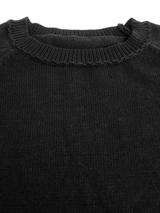 Women's black slim-fit round neck knit sweater with ribbed neckline detailing