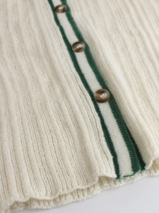Knitted lapel button cardigan dress featuring contrast stripes and rib-knit texture