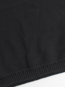 Close-up of black long sleeve sweater knitted fabric with ribbed cuff detail