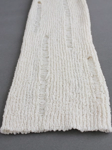 Women's white distressed knit sweater with long sleeves and stylish ripped texture