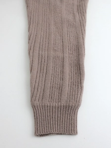 Women's taupe knit sweater featuring ribbed long sleeves and textured vertical stripes