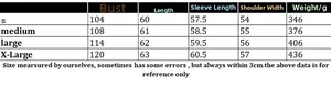 Size chart for women's knit pullover sweater with bust, length, and weight data details