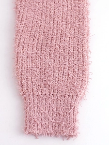 Pink feather yarn knit sweater sleeve with detailed ribbed cuffs for soft winter warmth