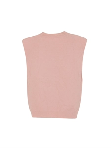 Vue arrière du débardeur en tricot rose avec motif cœur et bords côtelés sur fond blanc