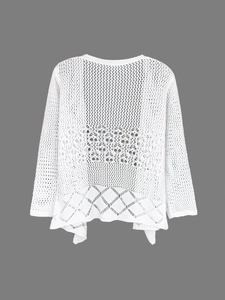 Gilet en maille crochetée blanche pour femme, idéal comme haut de plage et de vacances