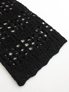 Women's black crochet knit off-shoulder dress with hollow out mesh texture