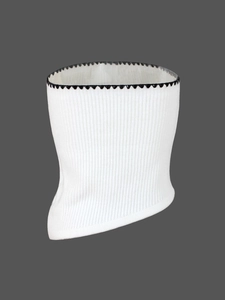 White ribbed knit tube top with black scalloped trim edge for casual summer resort style