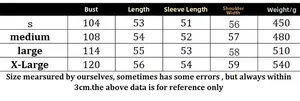 Detailed size chart for women's zip-up hooded cardigan with precise measurements