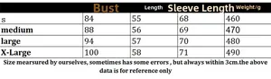 Detailed size chart for women's off-shoulder sweater showing bust and length measurements