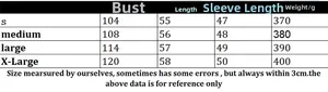 Size chart for V-neck knit sweater showing bust and length measurements from S to XL