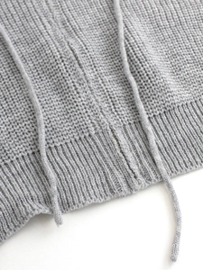 Grey knit zip cardigan hoodie with chunky texture, ribbed hem and matching drawstrings
