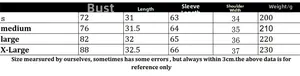 Detailed size chart for women long sleeve knit crop top with bust and weight measurements