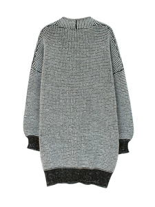 Women's long sleeve black and white knit cardigan with a loose minimalist retro style
