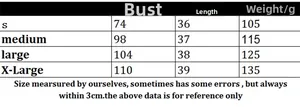 Size chart showing bust and length measurements for women's summer knit sweater vest