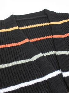 Women's long-sleeve knit cardigan with colorful horizontal stripes in vintage black