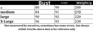 Size chart table for women sleeveless sweater dress with chest and length measurements