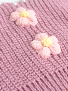 Ensemble cardigan en tricot rose avec fleurs 3D et perles décoratives élégantes