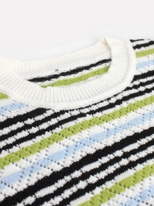 Pull en maille rayé pour femme avec col rond et motifs horizontaux multicolores doux