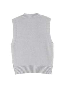 Classic light grey sleeveless cable knit vest with ribbed hem and high quality texture