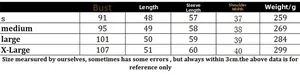 Size chart for women's knit cardigan showing bust and length measurements from S to XL