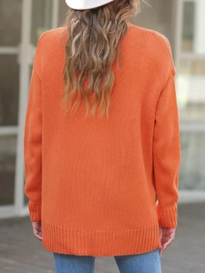 Pull en tricot orange vif pour femmes avec manches longues et coupe ample décontractée
