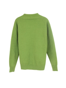 Maglione in maglia verde erba a maniche lunghe con polsini a costine, vista posteriore