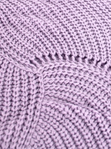 Macro shot of lavender knit sweater texture with vertical ribs and openwork stitching