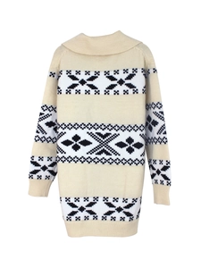 Cardigan in maglia panna da donna con motivi geometrici a fiocco di neve e collo ampio