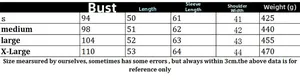 Detailed size chart for women knit cardigan including bust, length, and sleeve measurements