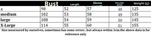 Detailed size chart for women's backless knit sweater showing chest and sleeve measurements