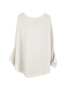 Women's cream white loose knit sweater with wide batwing sleeves and casual A-line fit
