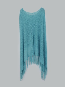 Cache-maillot de plage en maille ajourée bleu turquoise avec ourlet à franges