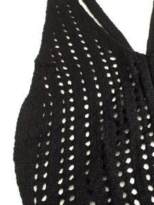 Women's black crochet knit hollow-out camisole top for summer beach vacations