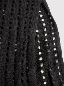 Women's black crochet knit sleeveless maxi dress with hollow out mesh texture and side slit
