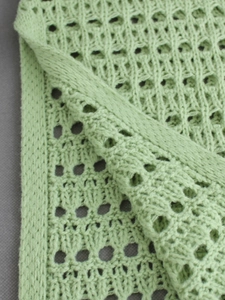 Light green knitted maxi dress with hollow geometric patterns and a soft mesh texture