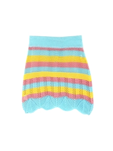Colorful striped crochet knit mini skirt with hollow out design and scalloped hem