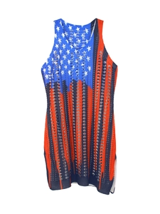 Knitted V-neck American flag pattern sleeveless hollow out top with stars and stripes