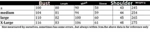 Size chart for V-neck long sleeve knit dress with detailed CM measurements and weight info
