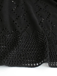 Black hollow knit loose beach dress with intricate diamond pointelle pattern details