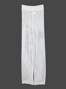 White knitted hollow-out wide leg beach trousers with V-pattern crochet for summer vacation
