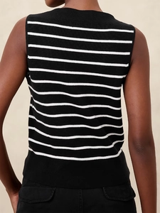 Ensemble de gilets en tricot sans manches pour femmes avec rayures horizontales noires et blanches