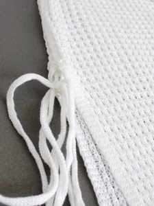 White knit mesh summer dress for women with drawstring detail and cutout design