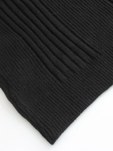 Detailed close-up showing the premium black ribbed knit texture of long sleeve sweater cuff